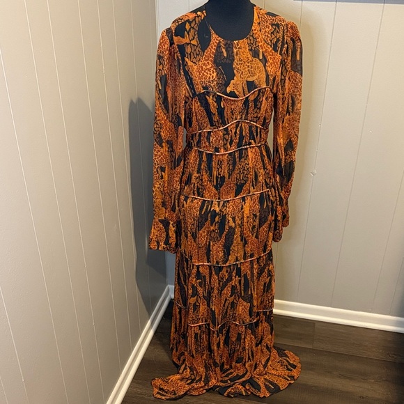 FARM Rio Women’s Small Orange and Black Long Sleeve Maxi Dress - Picture 1 of 11